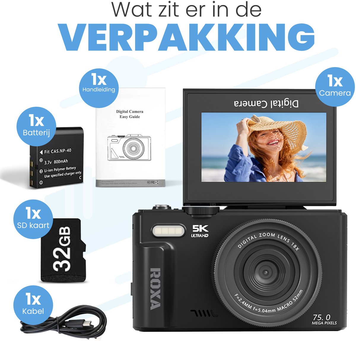 Roxa 48MP WiFi-camera met 180° klapscherm thumbnail 2
