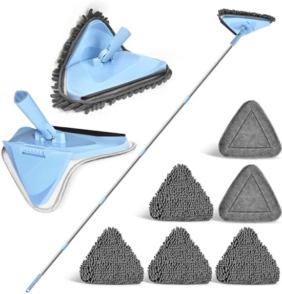 JEHONN 200 cm wandreinigingsdweil met lange steel, 3-in-1 plafondreiniger, gereedschapstofdoek met 6 vervangende microvezel chenillepads voor geschilderde muren, ramen, vloer, plint (groen