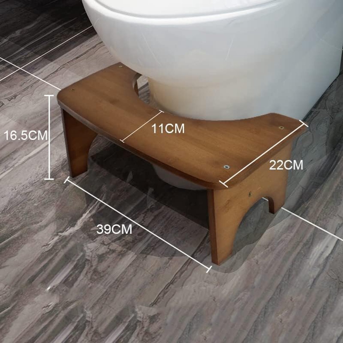 Fysiologische toiletkruk van bamboe en hout - Duurzame C-vormige wc-treeplank 35 graden (bruin)