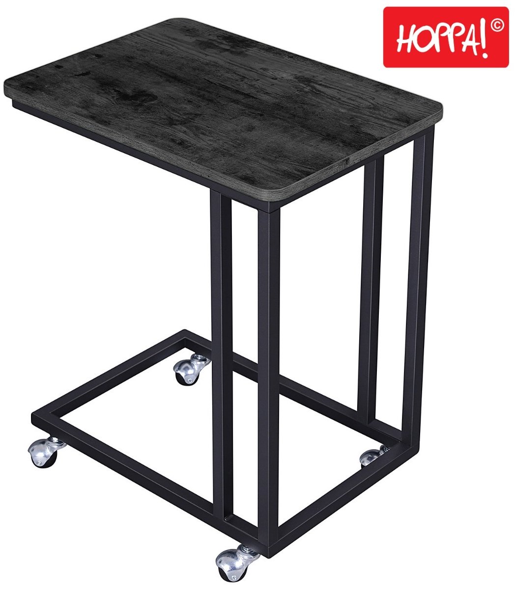Hoppa! | Mobiele bijzettafel | Zwart | Metaal/Hout | Vintage | 50 x 35 x 60 cm (B x D x H)