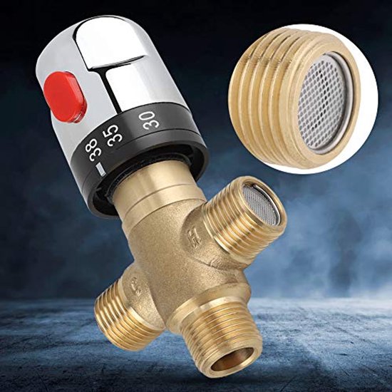 Durable Thermostatic Mixing Valve – Brass Water Blender Valve With Safety Override, Temperature Range 20-48°C, For Bathroom Sink Or Shower