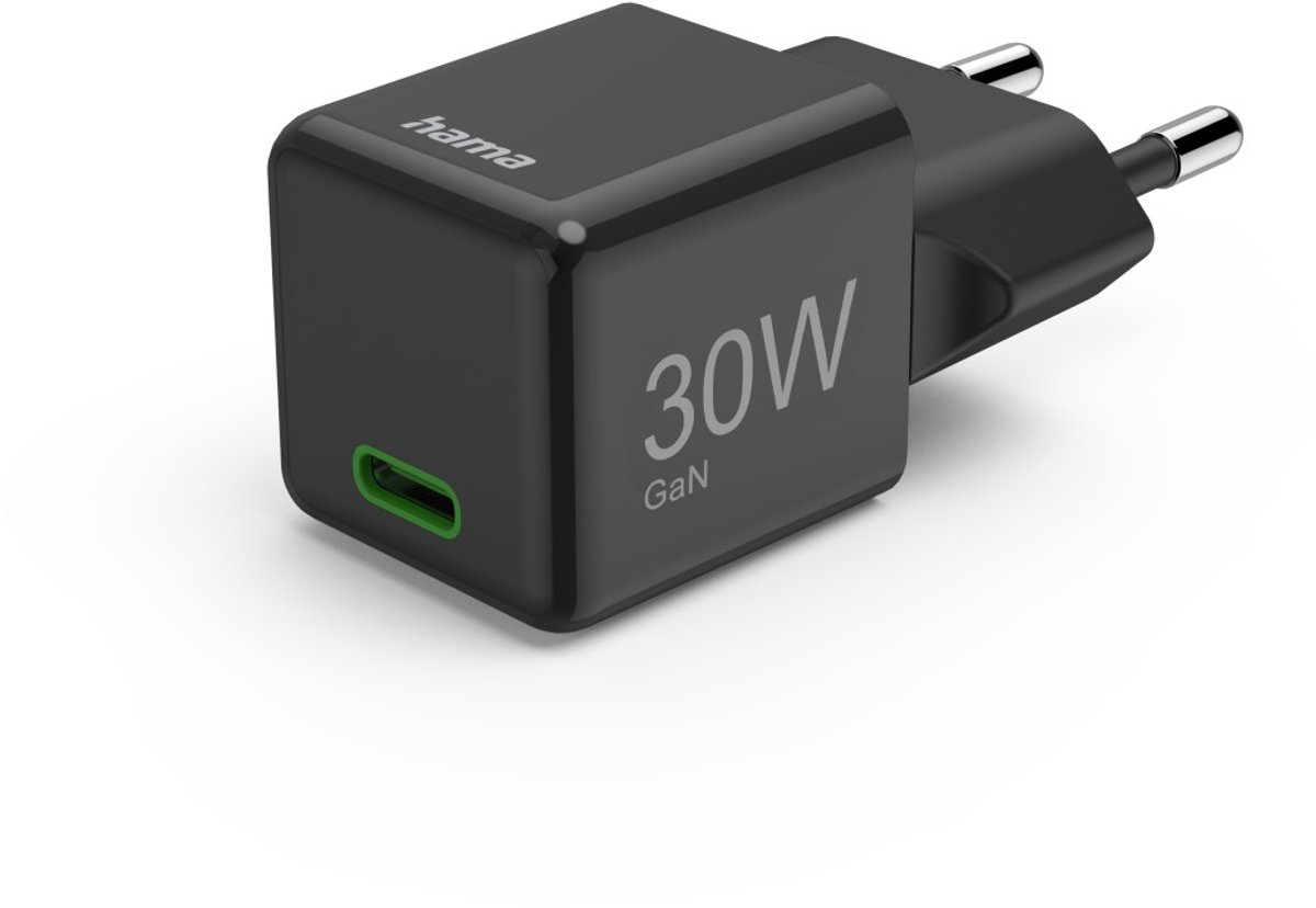 Hama Fast Charger USB-C PD/QC/GaN Super-Mini Charger 30 W Zwart
