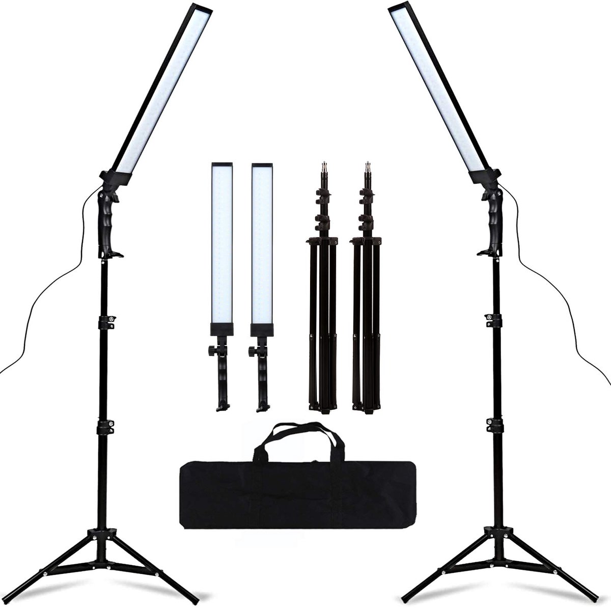 Azomor® Complete set dimbare LED-studiolampen met statieven en draagtas voor fotografie