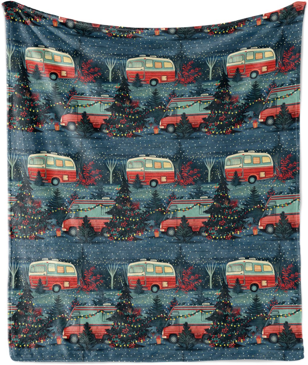 New Bed Kerstmis Kerstboom en caravan Zachte Flanellen Fleece Deken, 230 cm x 175 cm