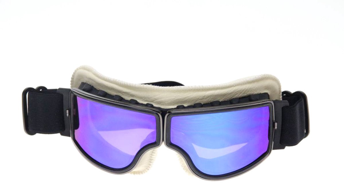CRG Cruiser - Stijlvolle Motorbril - Wit - voor Heren en Dames - Retro Design - Blauw Reflecterend Glas - Met open Neusbrug