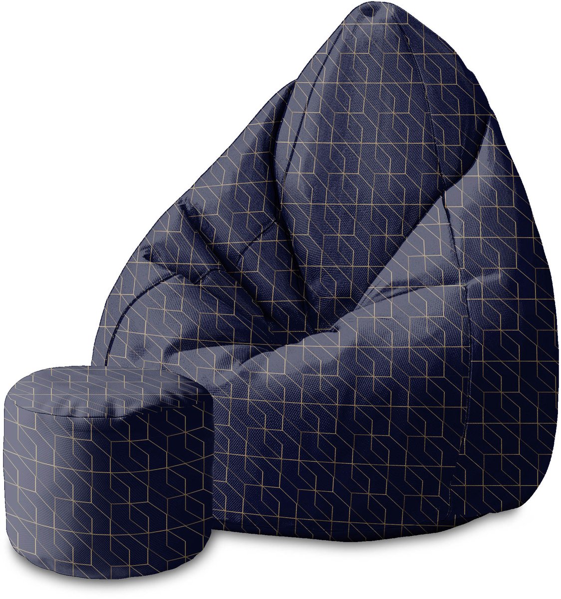 DreamRoots Velvet Zitzak voor Volwassenen – Luxe Beanbag met Voetsteun en Afneembare Hoes – Inclusief Vulling – 80x80x120 cm - Gold Luxury Pattern