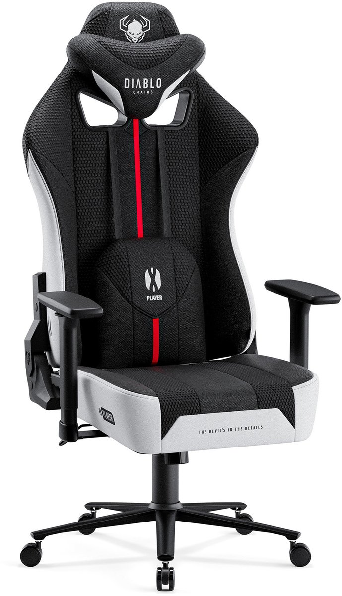 DIABLO CHAIRS - Gaming stoel X-Player 2.0 - Bureaustoel verstelbaar - Normale maat - Wit-Zwart