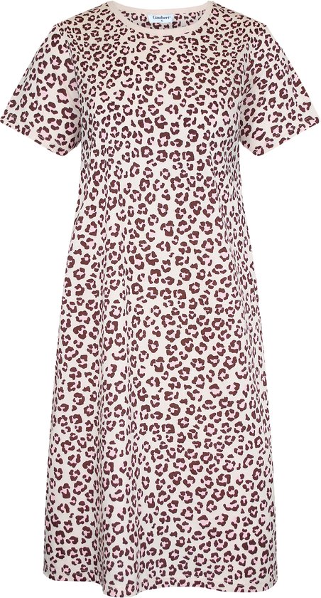 Chemise de nuit à manches courtes Gaubert Essential pour femme - Katoen peigné de Premium - Imprimé léopard - Rose - Taille M - GB- 6810