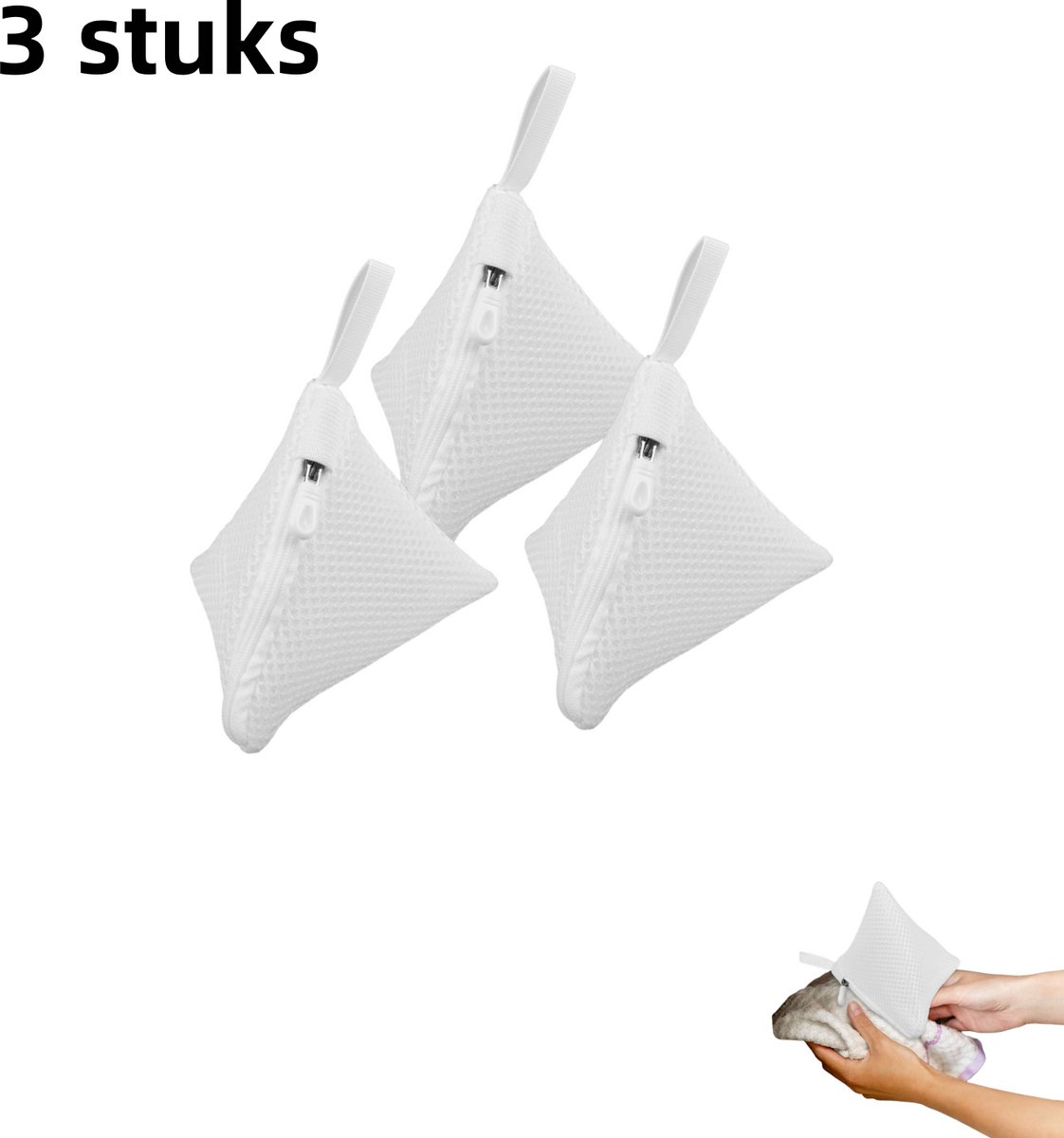 3-delige mini multifunctionele waszak - Polyester mesh waszak - Geschikt voor wasmachines, bh's en ondergoed - Witte rits driehoek 12 cm * 12 cm
