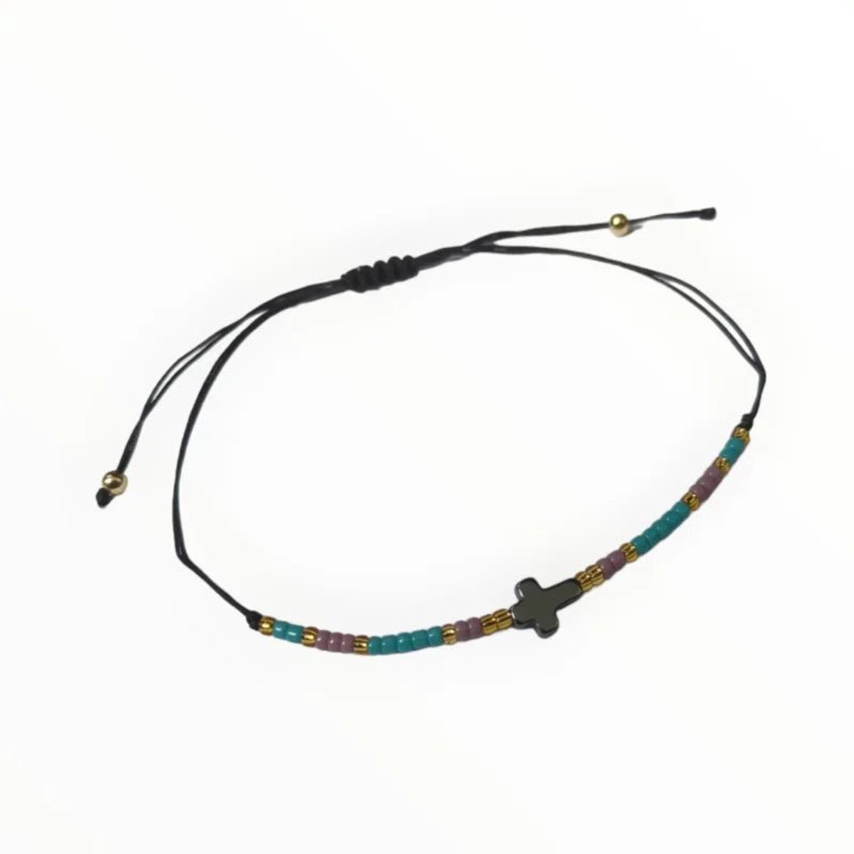 Aramat Jewels | Armbanden | Handgemaakte Verstelbare Hematiet Armband | Turquoise-Lila-Goud | |2mm | Metaal | Kinderen, Volwassenen | Verkleurd niet
