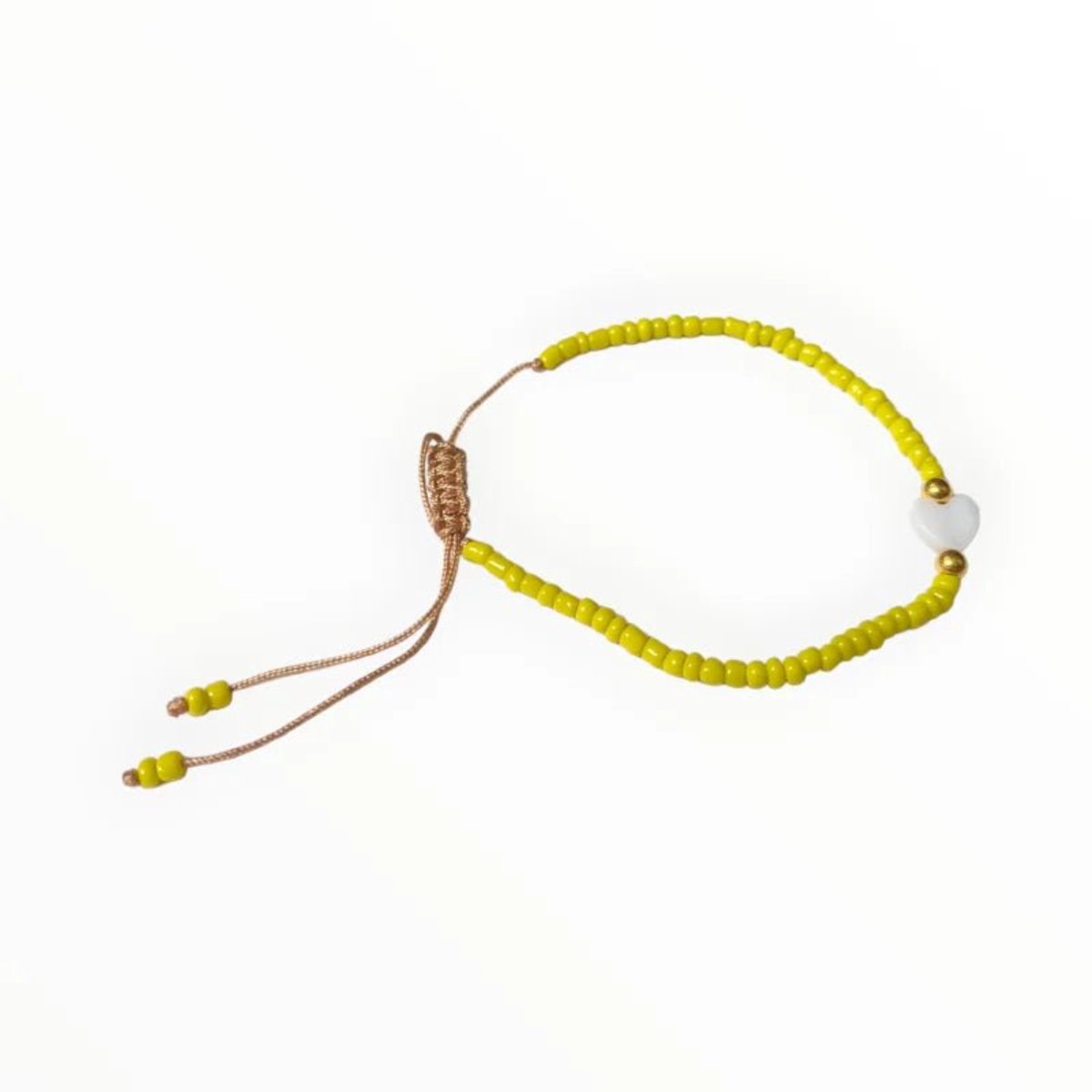 Aramat Jewels | Armbanden | Verstelbare Armband Met Schelp Hartje | Geel | |2mm | Metaal | Kinderen, Volwassenen | Verkleurd niet
