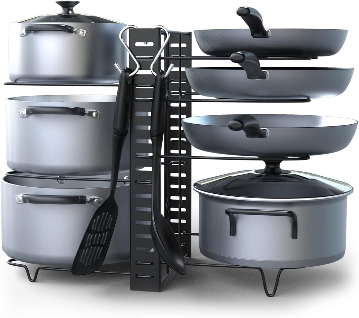 Ruimtebesparend 8 Laags Pottenrek Organiser - Heavy Duty IJzeren Pan Stand 38x46cm