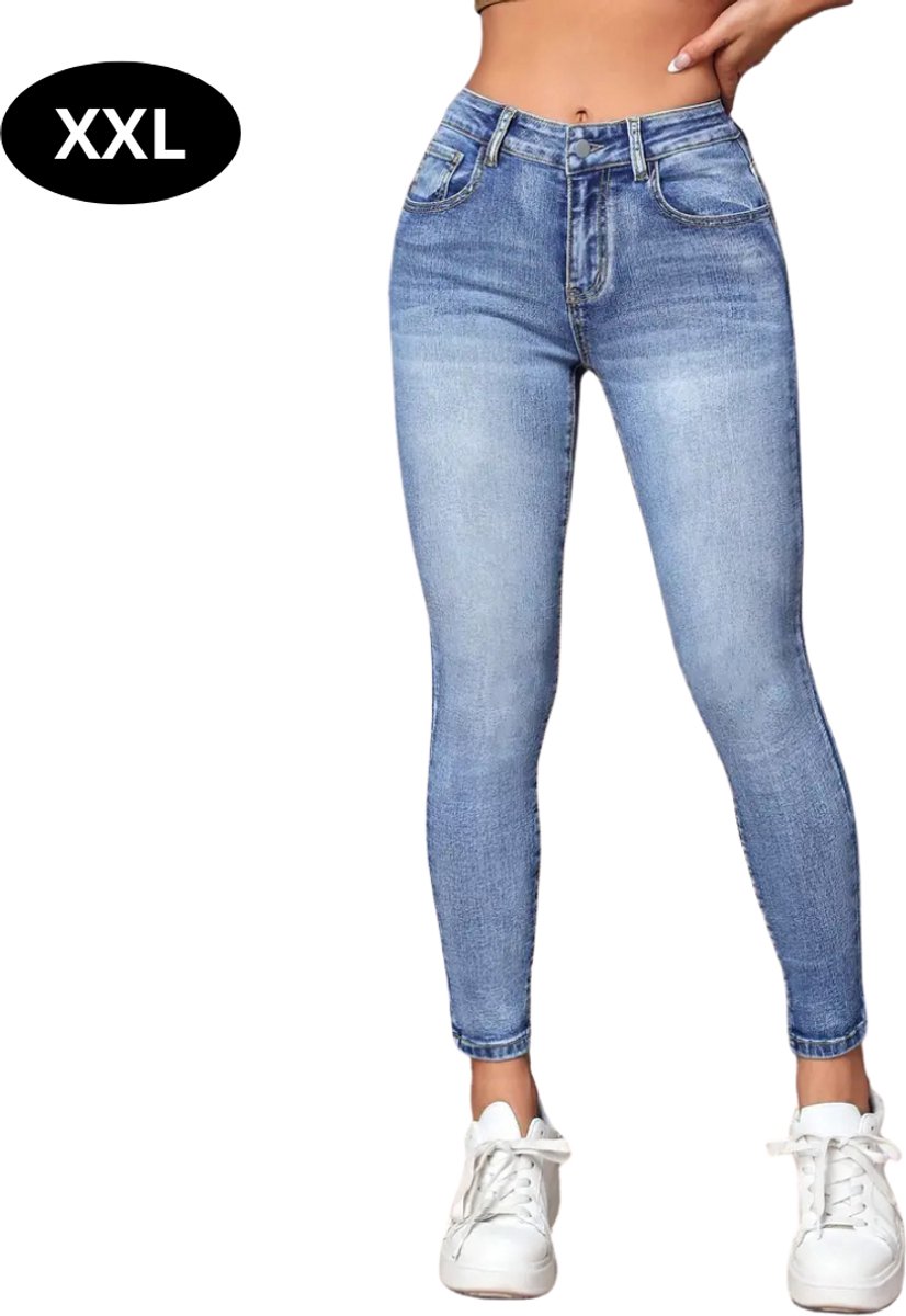 Nivard Lange Broek Dames Spijkerbroek Broeken Spijker Pants Jeans Trouser High Waisted Stretch Blauw