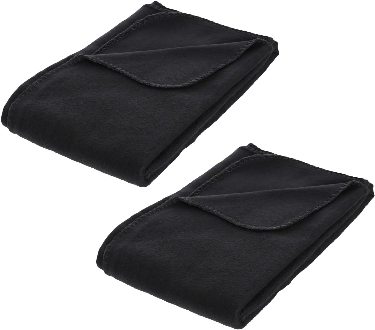 Atmosphera Polar Fleece deken of plaid - 2x - zwart - 125 x 150 cm - polyester - Bankdeken - Fleece plaid