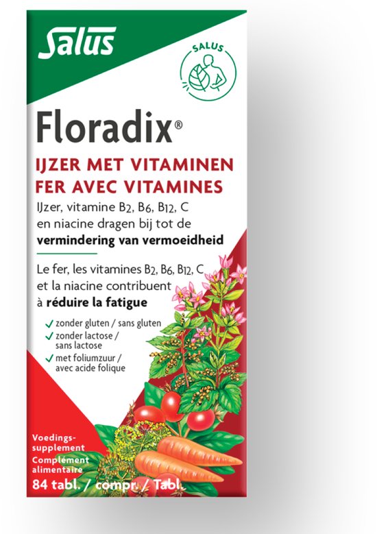 Salus Floradix IJzer-tabletten – Bij vermoeidheid – Voedingssupplement met ijzer – 84 tabletten