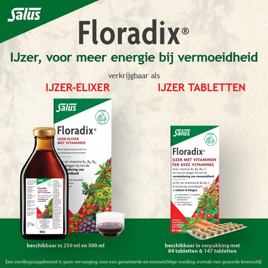 Salus Floradix IJzer-elixir – Bij vermoeidheid – Voedingssupplement met ijzer en vitamine B12 – 500 ml