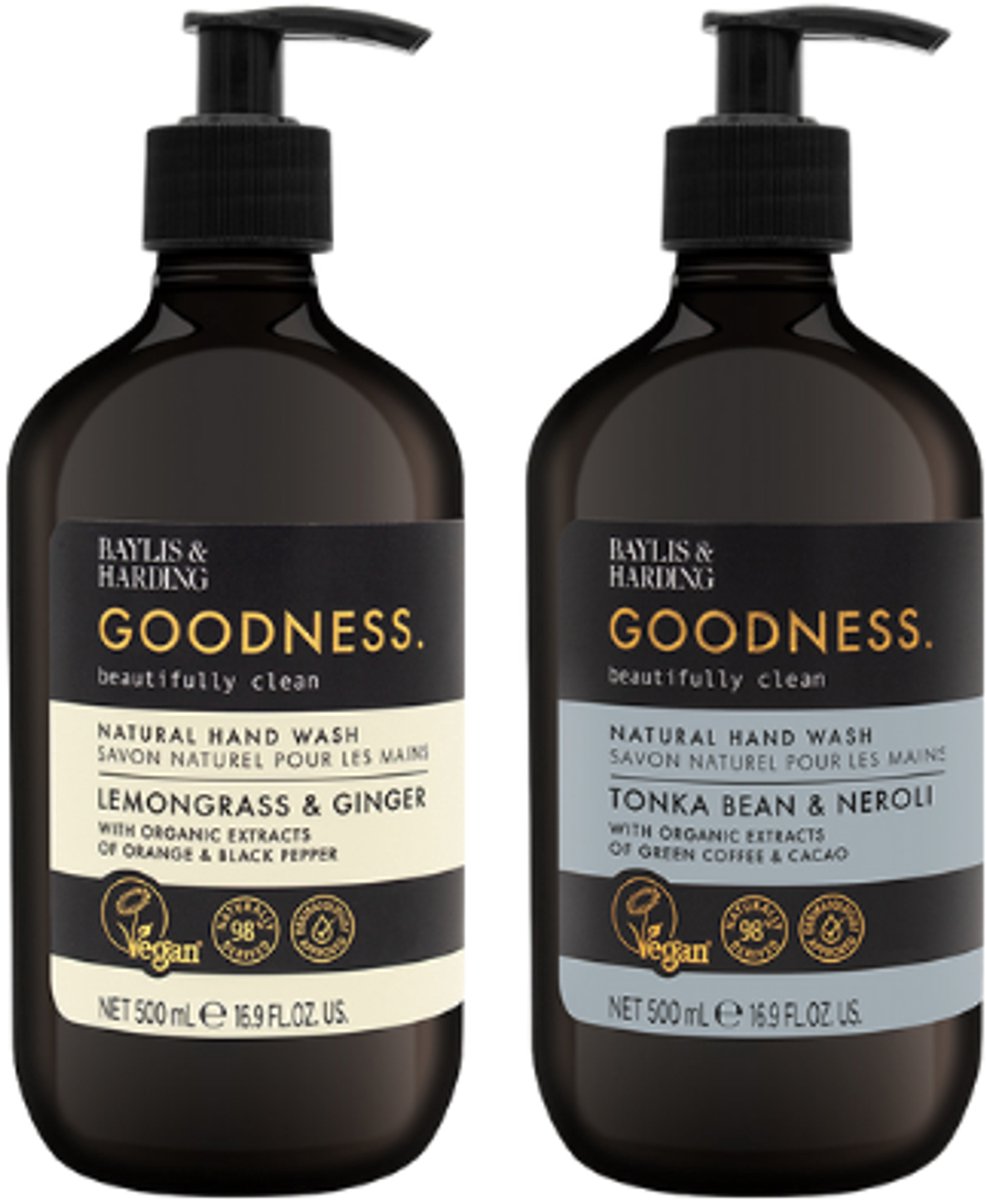 Baylis & Harding Handzeep - Goodness Multipack | 2x 500 ml - Lemongrass & Ginger - Tonka Bean & Neroli | Luxe Vloeibare Handzeep - Set van 2