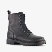 Groot leren meisjes veterboots met glitters op de hiel zwart - Maat 35