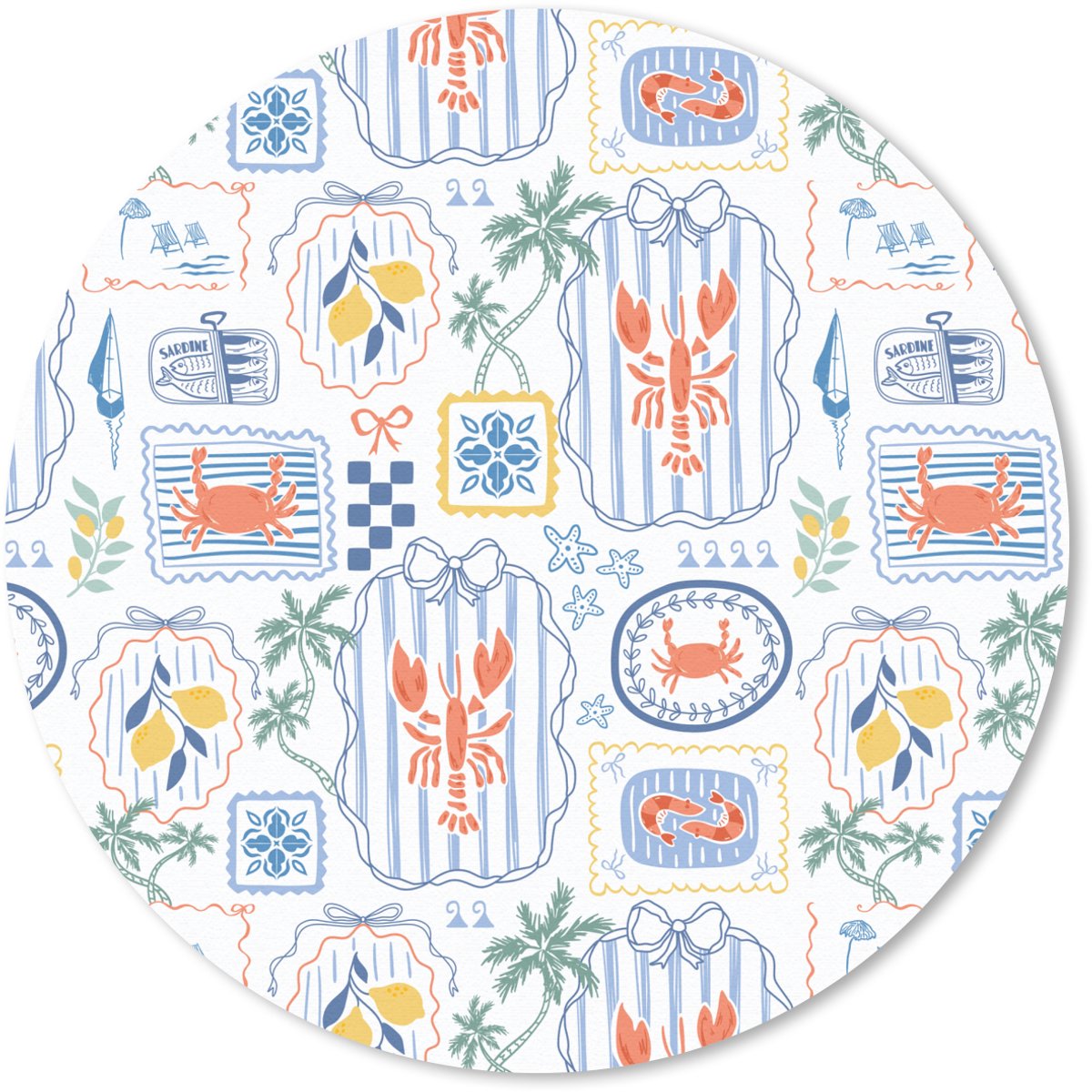 Muismat rond 40x40 cm - Mousepad Zee - Sfeer - Krab - Blauw - Ronde muismatten