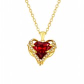 Collier femme couleur or avec pendentif en forme de cœur rouge – accents de cristal et cadre élégant
