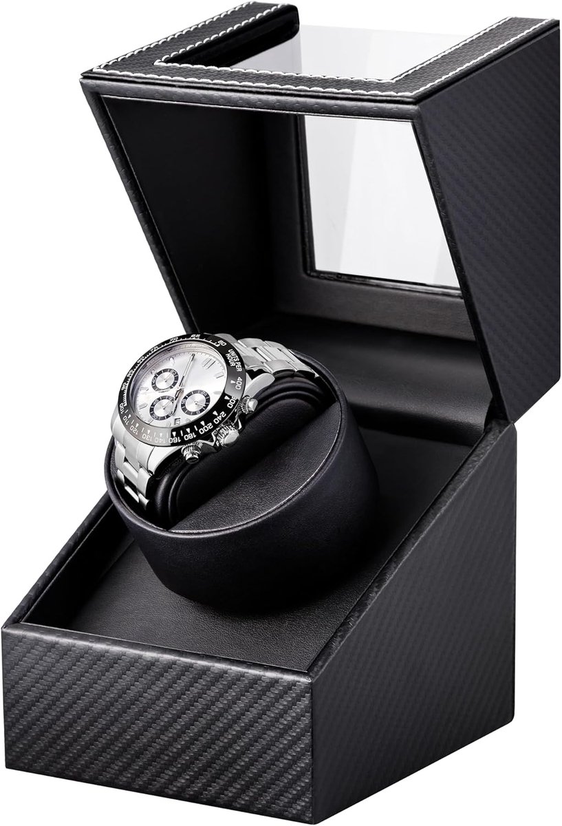 Automatische horlogeopwinder: automatische enkele horlogeopwinder, zwarte leren draaibare kast, horlogeopwinder met Japanse stille motor, gevoed door AC-adapter