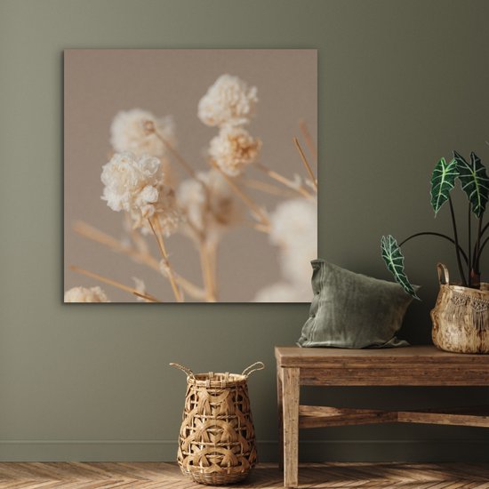 Akoestisch wandpaneel 90x90 cm - Vilt schilderij Bloemen - Wit - Natuur - Pastel - Akoestische panelen - Geluidsdempende wanddecoratie - Geluidsisolatie woonkamer - Muurdecoratie geluidspanelen