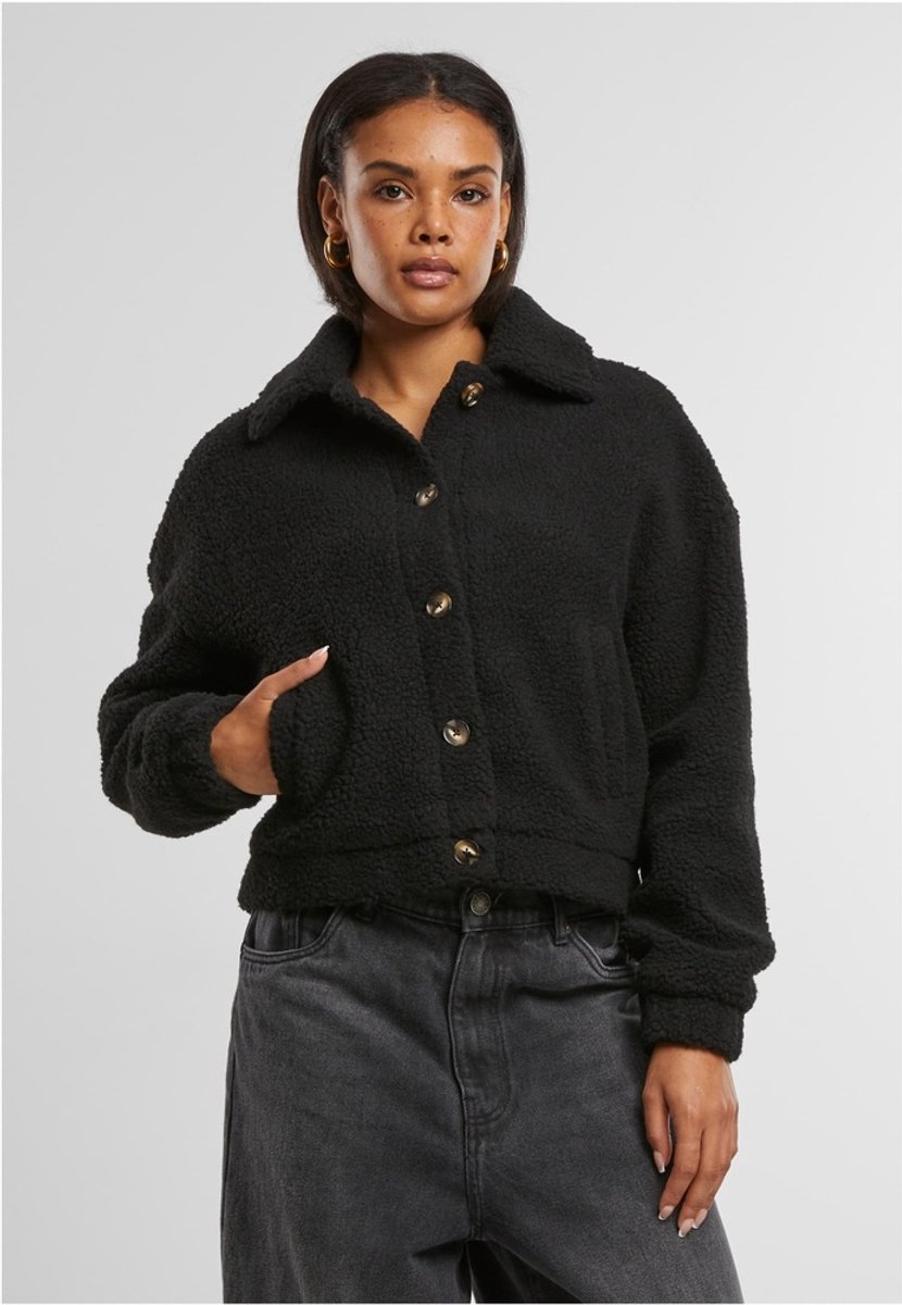 Urban Classics Ladies Short Sherpa Button Jacket Tussenseizoensjas XXL Zwart