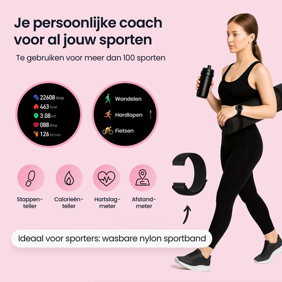 Siltcon® Auréa Smartwatch Dames - Horloge Dames - Stappenteller Horloge Dames - Hartslagmeter - Slaapmonitor - Saturatiemeter - Geschikt voor iOS/Android - AMOLED - RVS - Elke pols - Incl. 5 Bandjes
