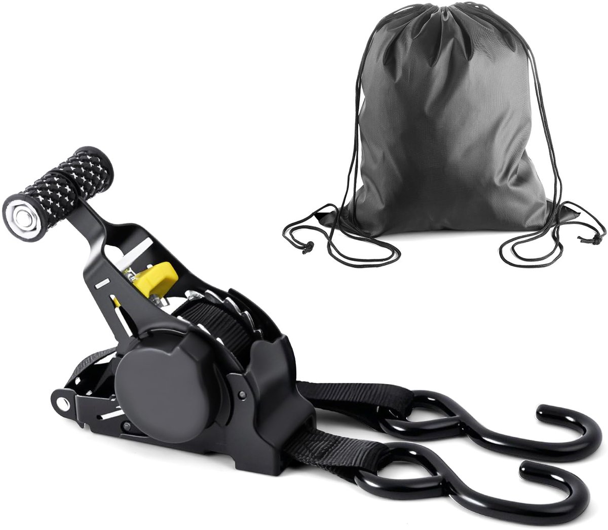 Ratelspanbanden - Zelfoprollend met ergonomische handgrepen - 680 kg breeksterkte - Voor motoren, auto's, camping en transport - 2,5 cm x 3,3 m