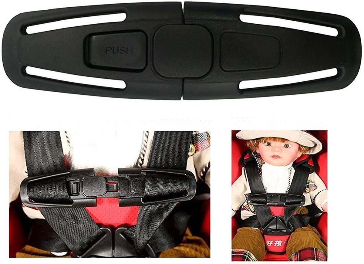 Image of 2-pack autogordelgespen, autogordelvergrendeling met borstclip voor babyveiligheid - zwart