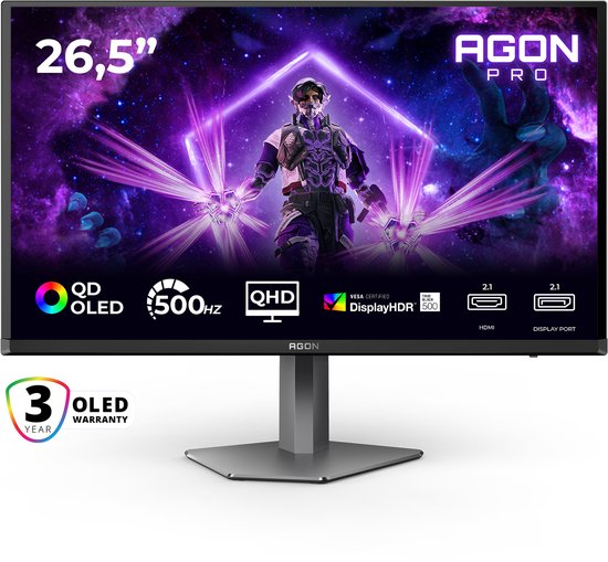 AOC AGON PRO AG276QKD2 - QHD QD-OLED Gaming Monitor - 500hz - HDR500 - HDMI 2.1 - DP 2.1 - 27 inch