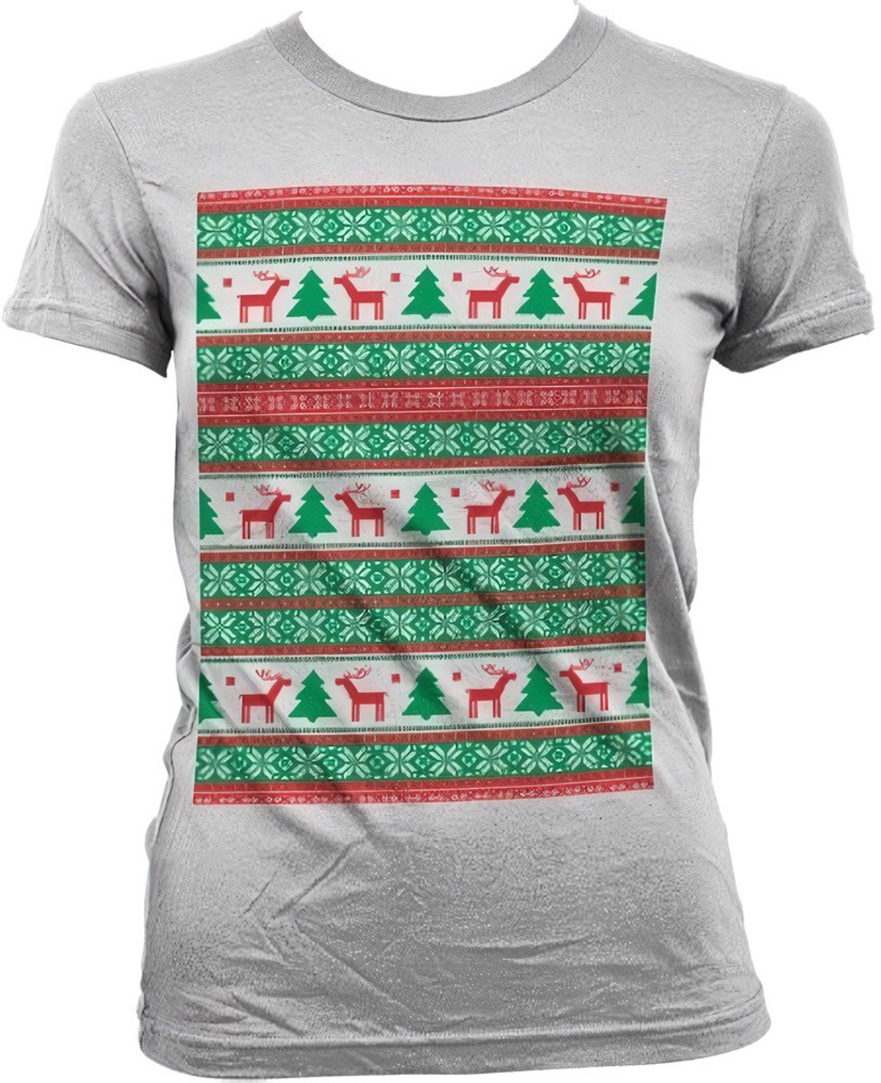Dames Fun Tshirt -M- Christmas Knit Pattern Wit