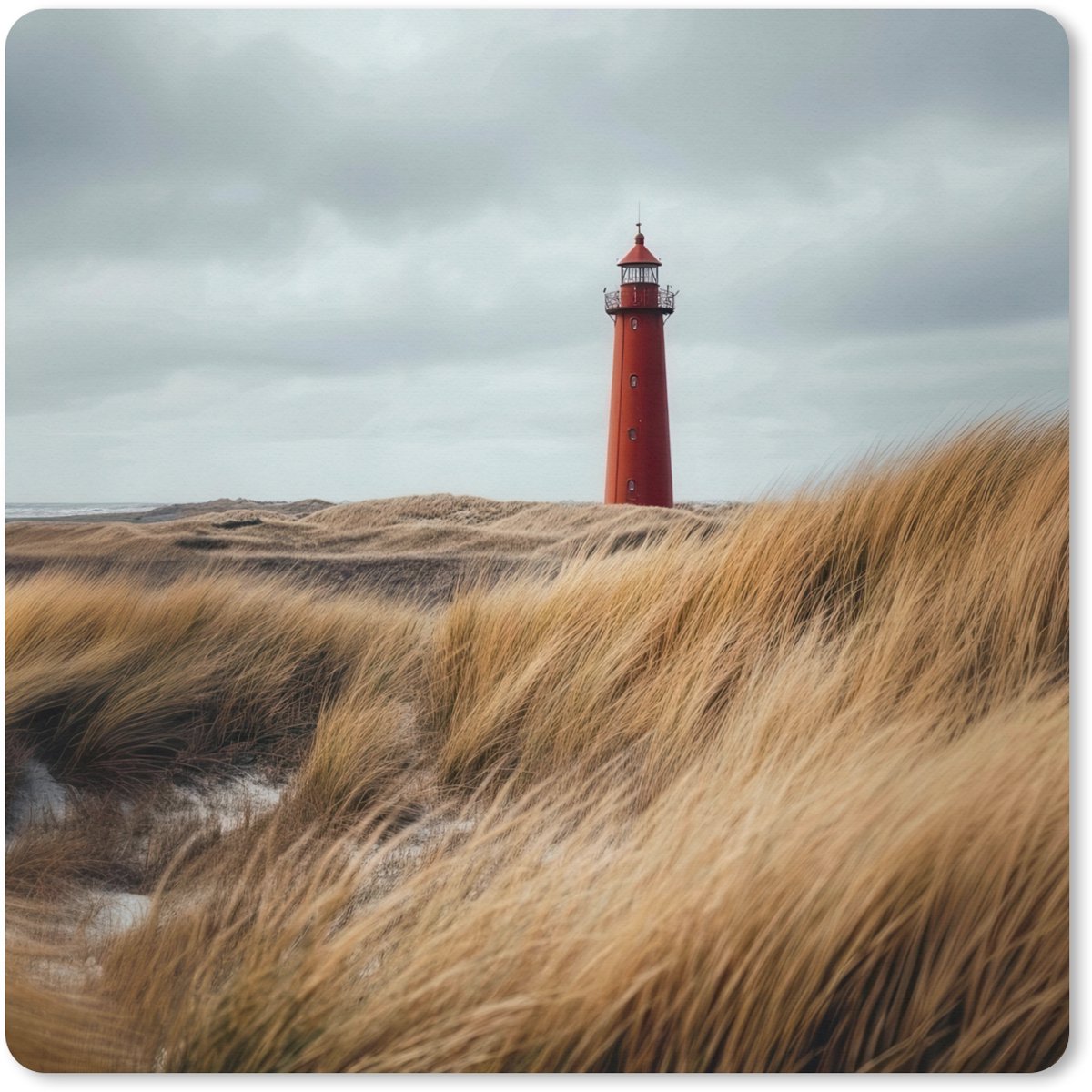 Muismat XXL 60x60 cm - Bureau onderlegger - Bureau mat Duinen - Vuurtoren - Rood - Lucht - Bureaumat - Gaming mousepad xl - Bureaulegger groot - Computer deskmat