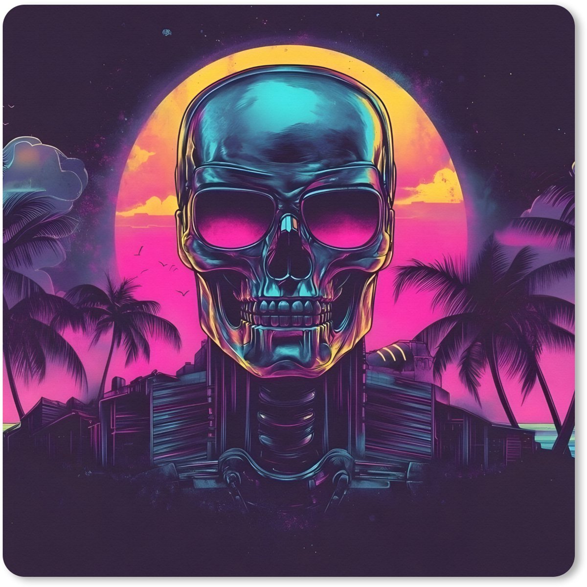 Muismat XXL 80x80 cm - Bureau onderlegger - Bureau mat Palmbomen - Hoofd - Metallic - Zonsondergang - Bureaumat - Gaming mousepad xl - Bureaulegger groot - Computer deskmat