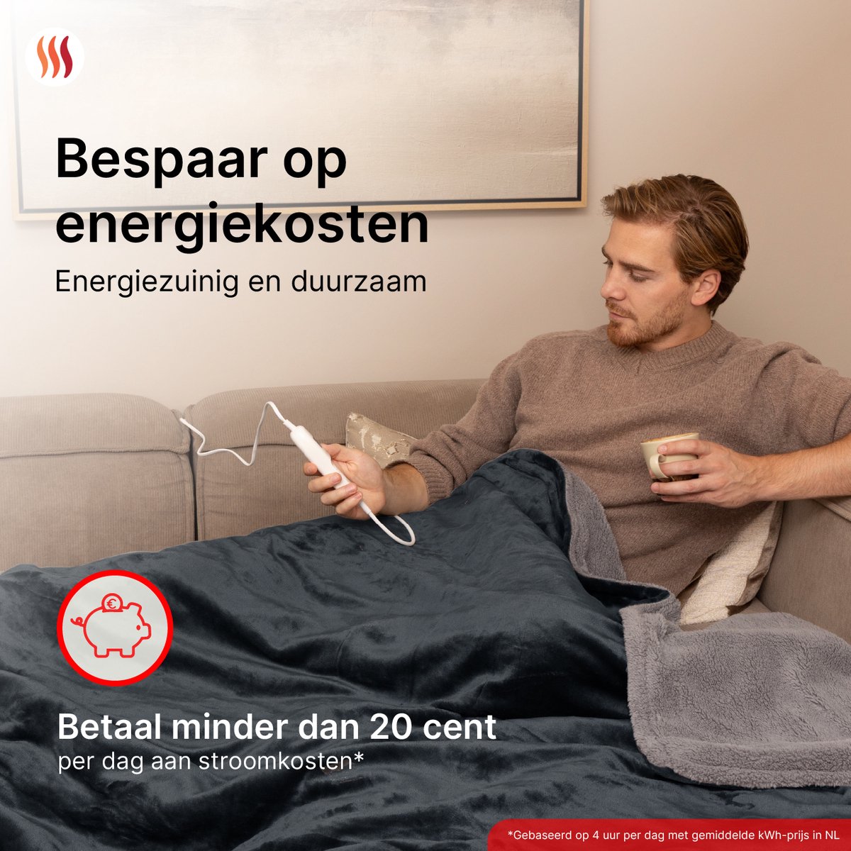Afbeelding 3 van Seranova Elektrische Deken XXL - 180x160 cm - 2 persoons Bovendeken - Warmtedeken - Dubbelzijdig - Fleece Sherpa - Antraciet Grijs
