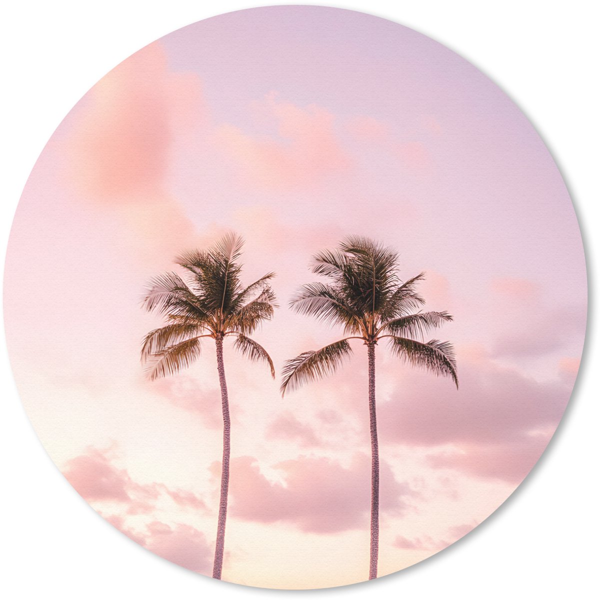 Muismat rond 20x20 cm - Mousepad Palmbomen - Paars - Wolken - Lucht - Ronde muismatten