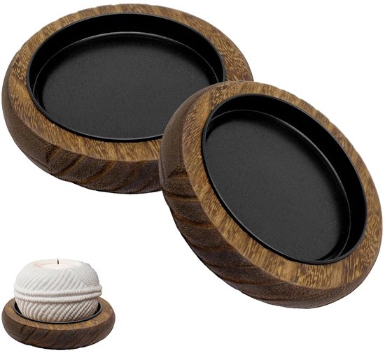 Home & Deco Set Van 2 Platte Industriële Houten Kandelaars Met Metalen Oor 10 Cm 2 Stuks