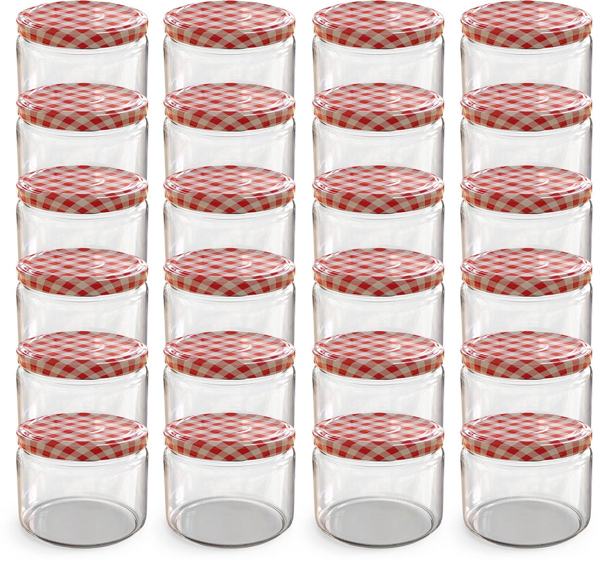 Oputec 24x 282ml inmaakpotten / voorraadpotten TO Ø 82 mm – glazen jampotten – metalen schroefdeksel rood-wit geruit – conservenpotten