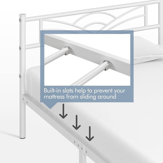 Yaheetech Metaalbed, 90 x 200 cm, bedframe met lattenbodem, eenpersoonsbed, logeerbed voor slaapkamer, logeerkamer, wit