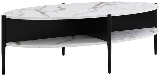 Vente-unique Ovale salontafel met 4 nissen van mdf en metaal - Wit...