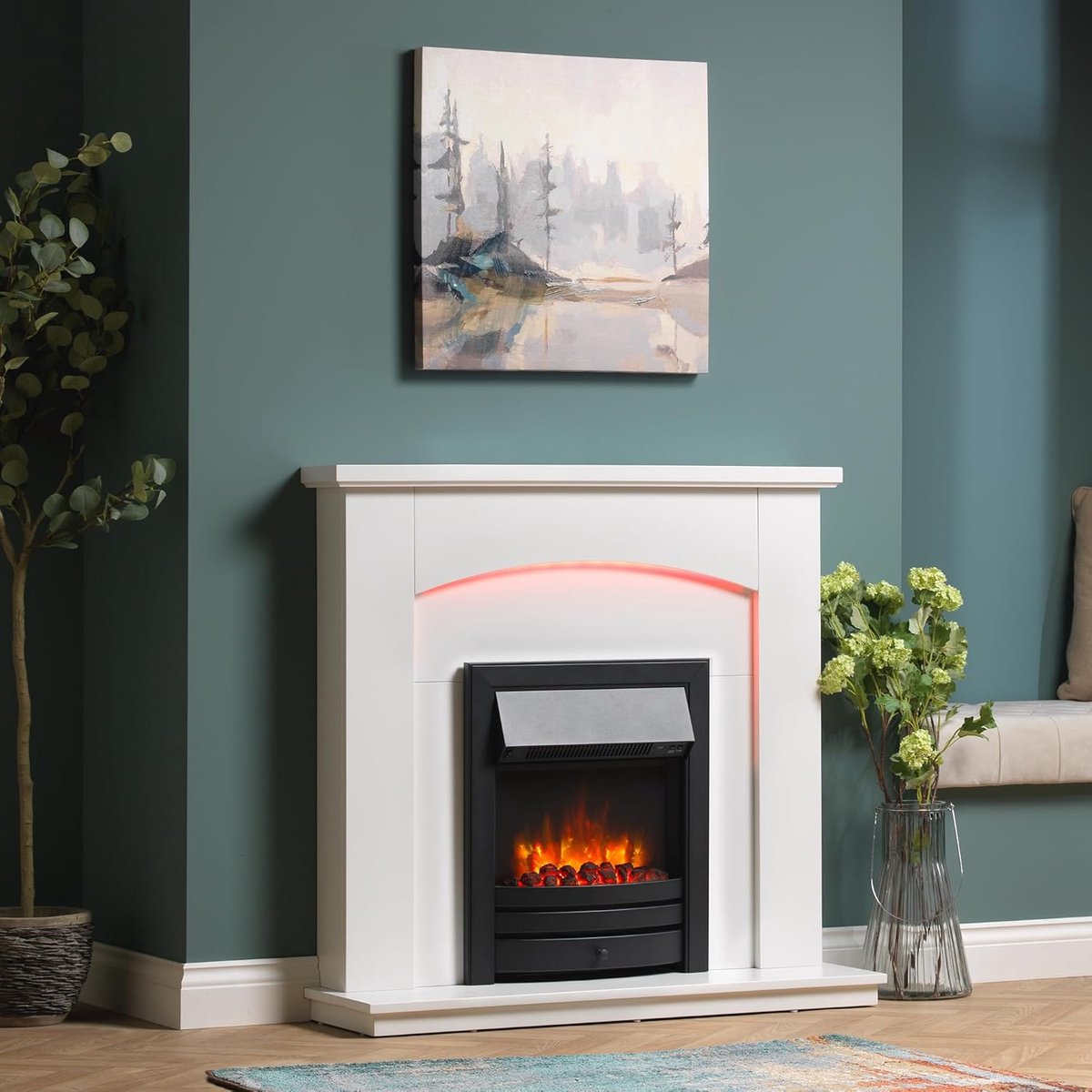 Elektrische Sfeerhaard TasalFurniture Cayton Luxe 106 cm – Vrijstaande & Inbouw LED Open Haard met Realistisch 3D Vlameffect, 2000W Verwarming, Afstandsbediening, Thermostaat & Timer – Moderne Elektrische Open Haard met Wit Frame en Zwarte Bekleding