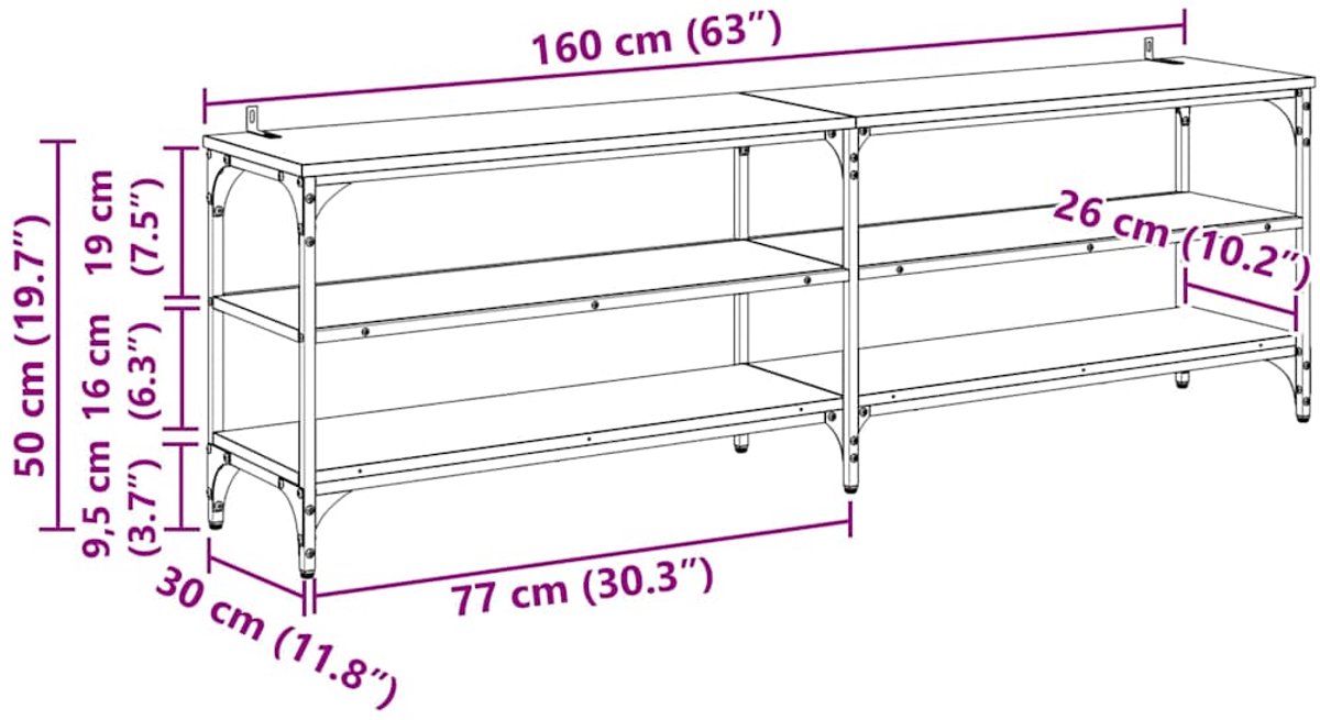 vidaXL - TV - Kast - Oud - Hout - 160 - x - 30 - x - 50 - cm - Geengineerd - Hout - en - IJzer