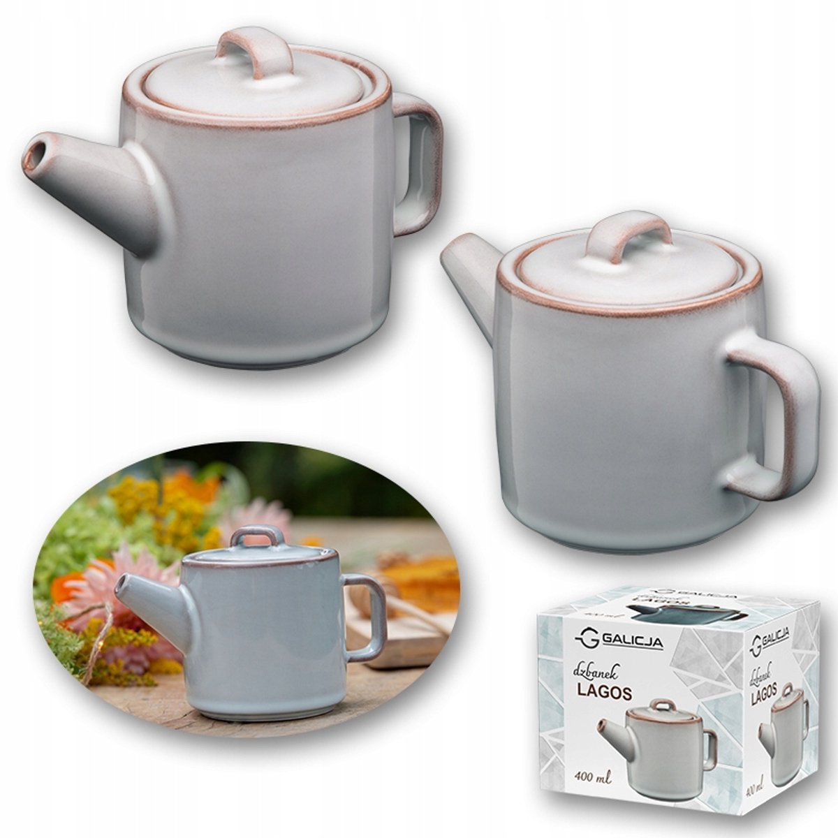 Porseleinen kannetje LAGOS 400ml grijs voor koffie, thee, melk
