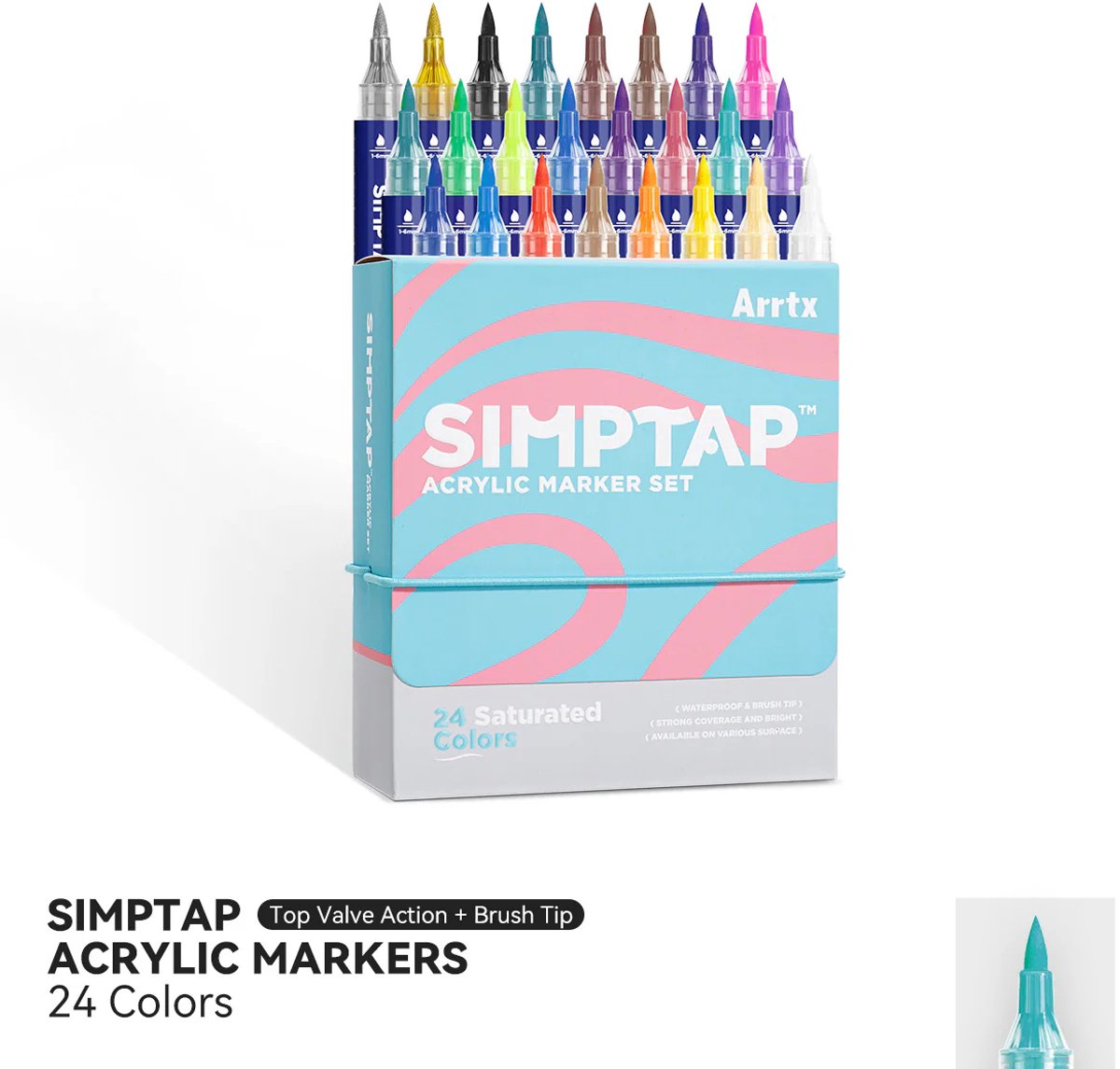 Arrtx - Acrylmarkers - Simptap - Top Valve Action - Paint Brush Tip Markers - 24 kleuren