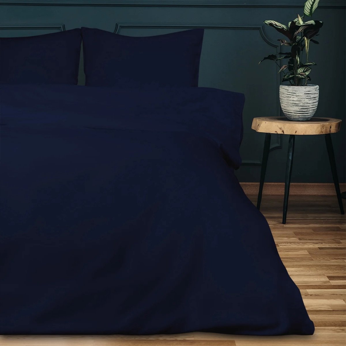 Katoenen satijnen beddengoed 180x200 + 2x kussenslopen 70x80 donkerblauw