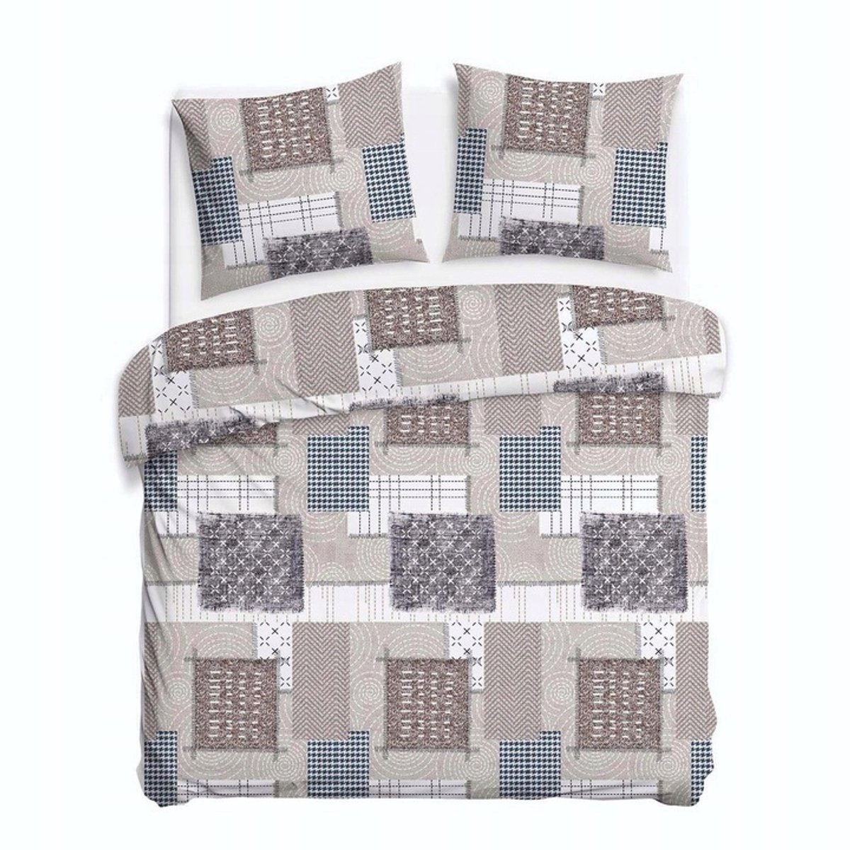 Flanellen Dekbedovertrek 180x200 Patchwork Beige - 3 Stuks