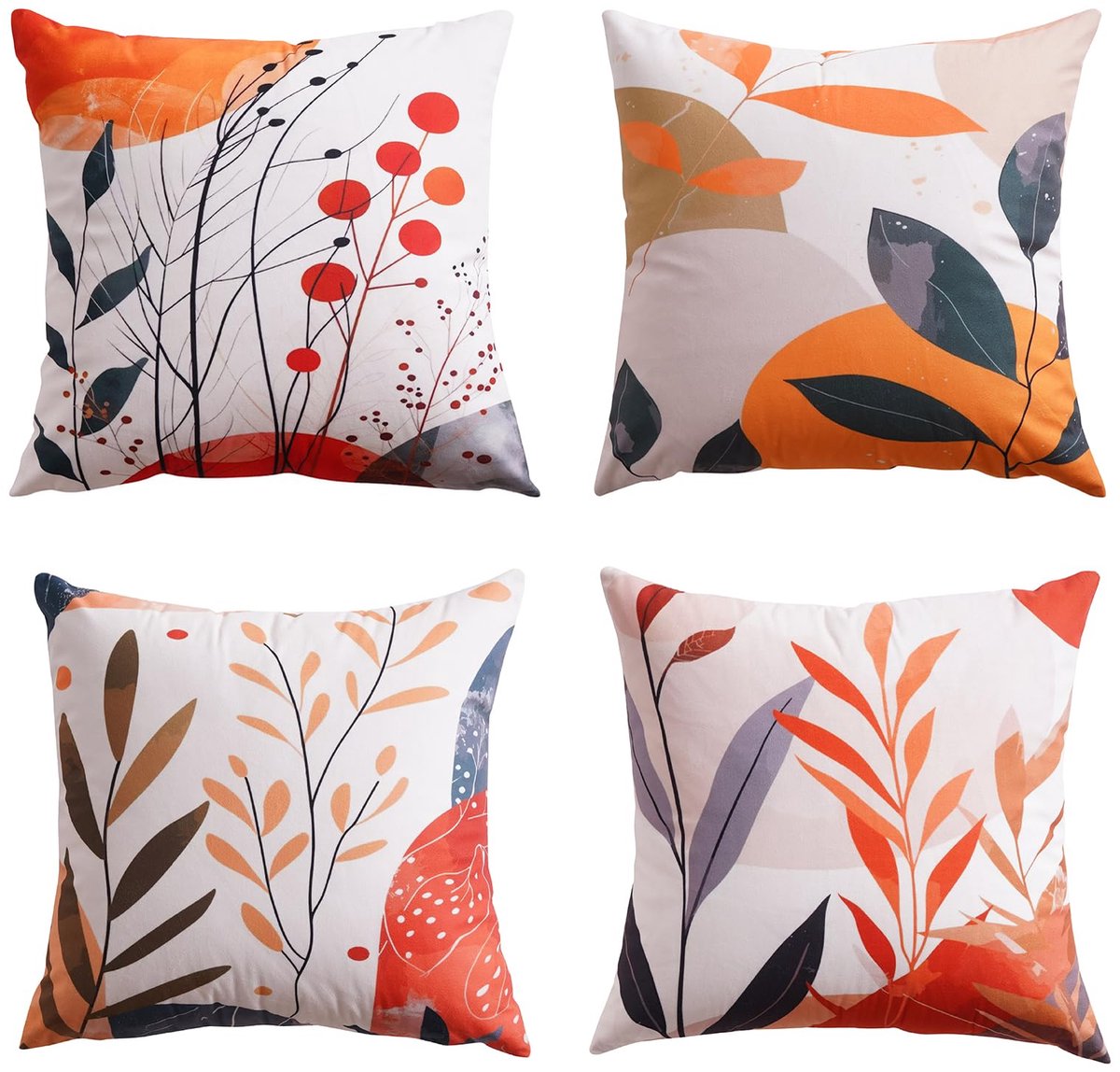 Unyqoos Set van 4 fluwelen kussenhoezen met abstract boho ontwerp voor elk seizoen Meerkleurig