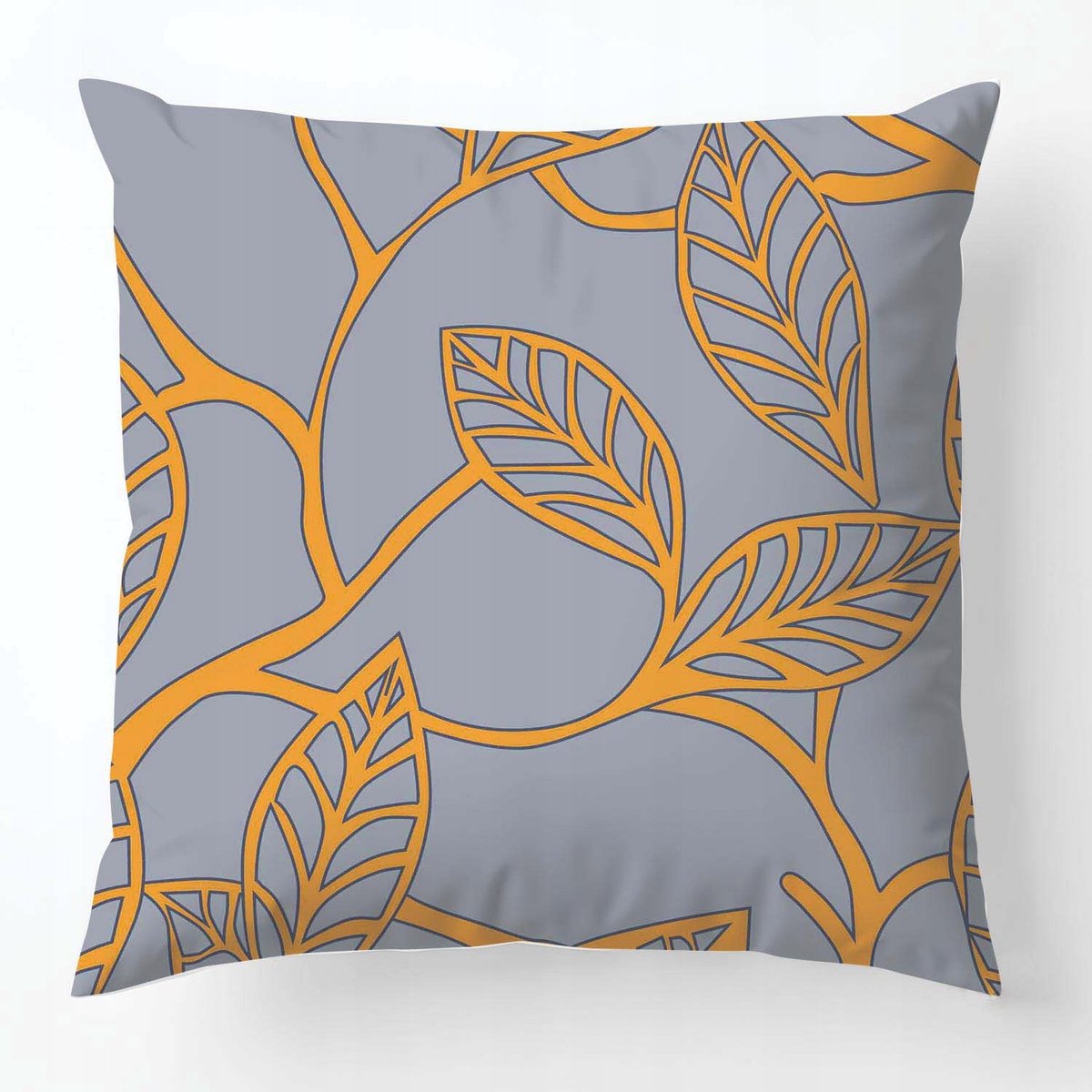 SATYNLOVE Kussensloop 40x40 cm - Grijs Geel Bladmotief - Katoen Satijn