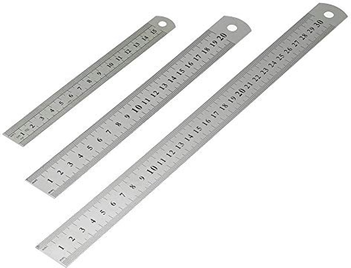 Set van 3 Metalen Meetlatten, 30 cm, 20 cm en 15 cm Rulers in Roestvrij Staal