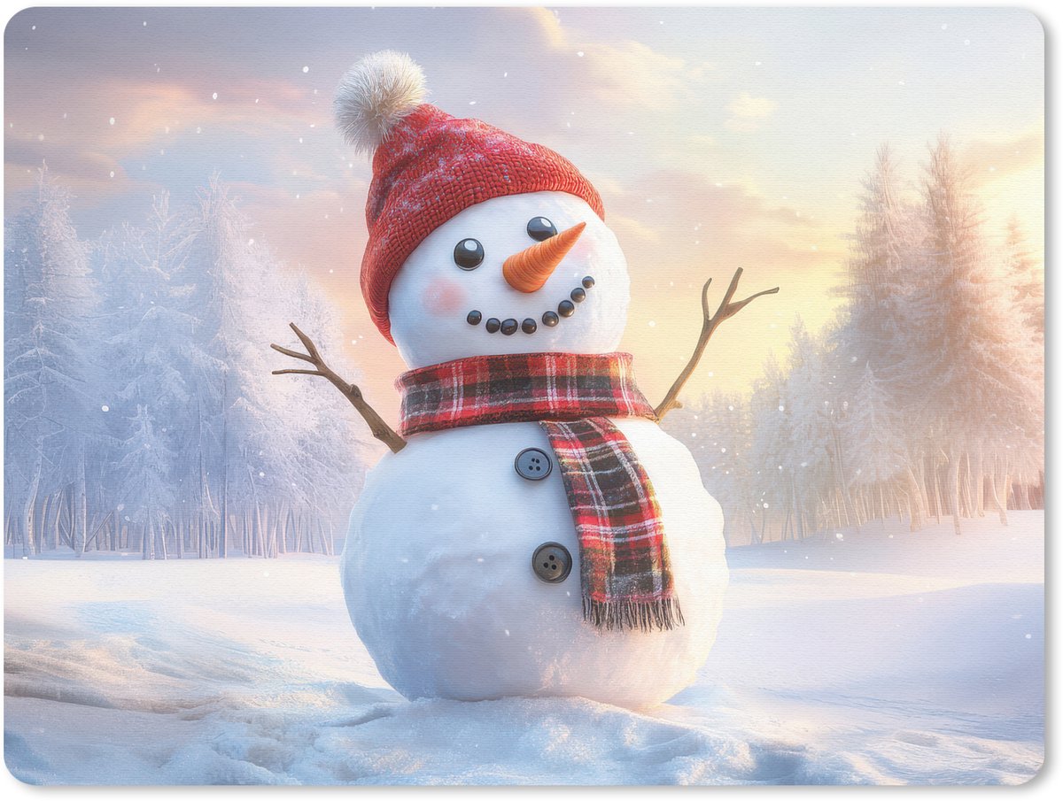 Muismat 23x19 cm - Mousepad Sneeuwpop - Zonsondergang - Wit - Muismatten